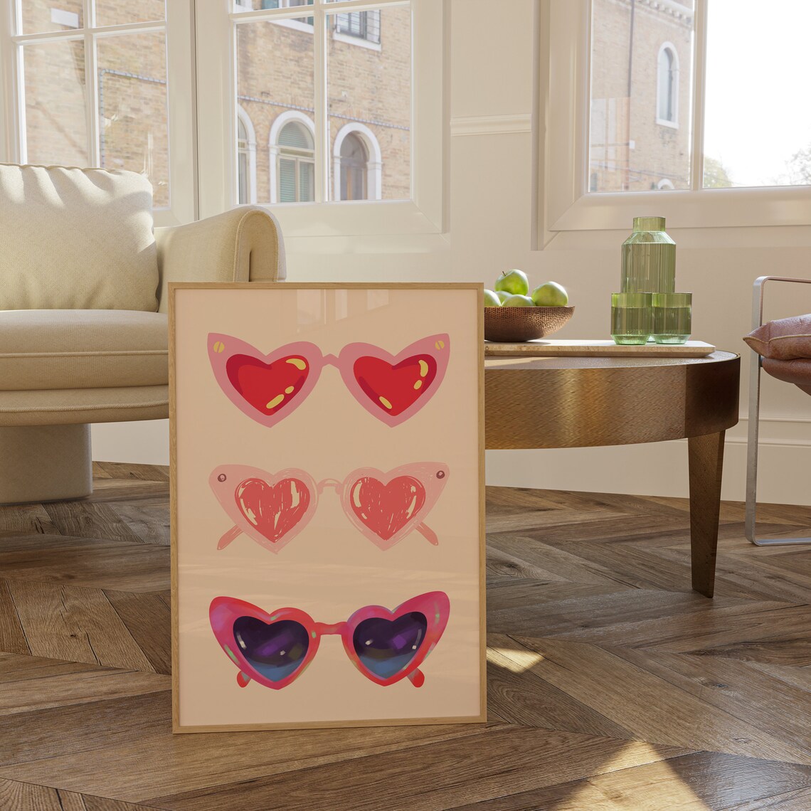 Heart Sunglasses Art Print, Danish Pastel Decor