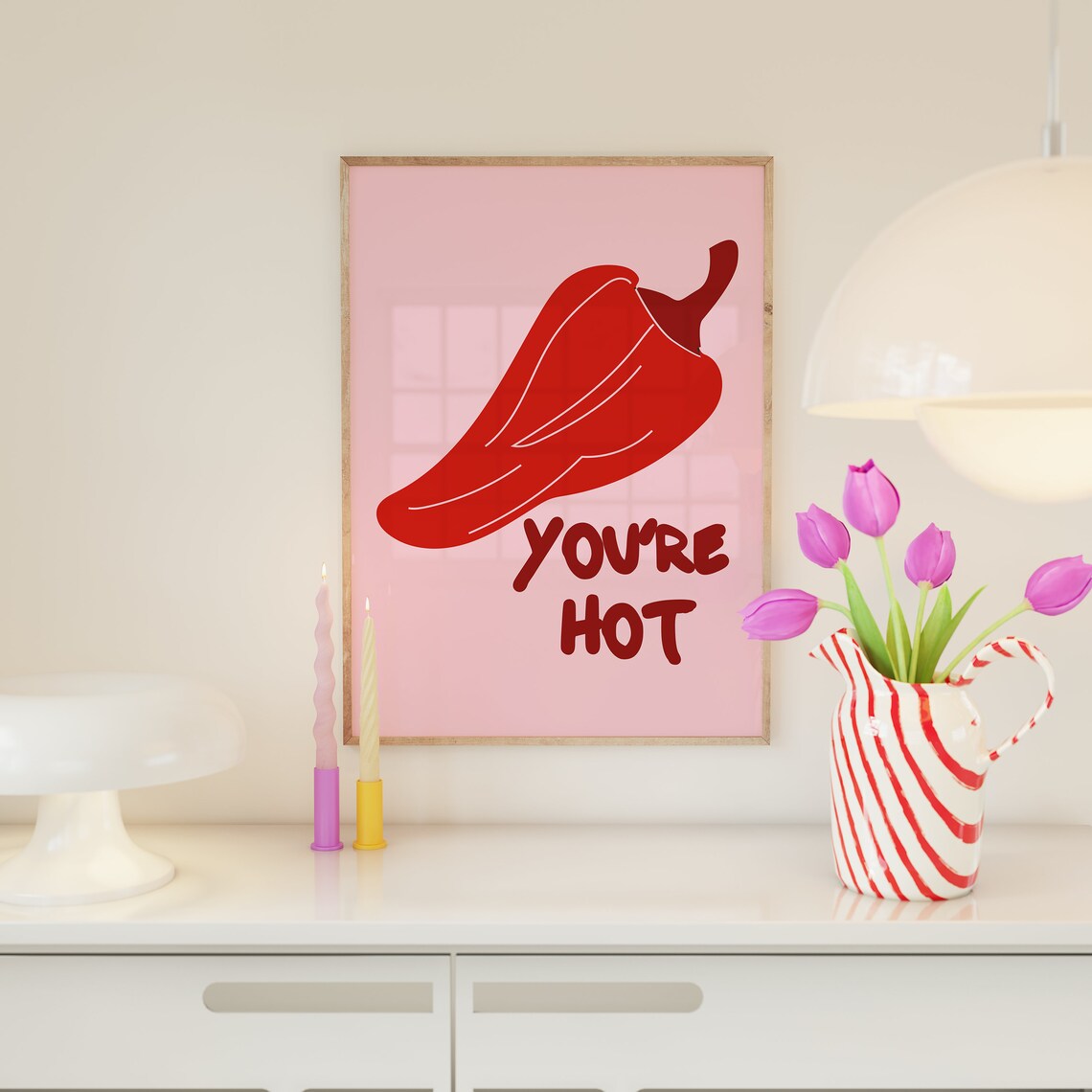 You're Hot Red Chili Pepper Spicy Bold Pink Minimalist Wall Art - Image 4