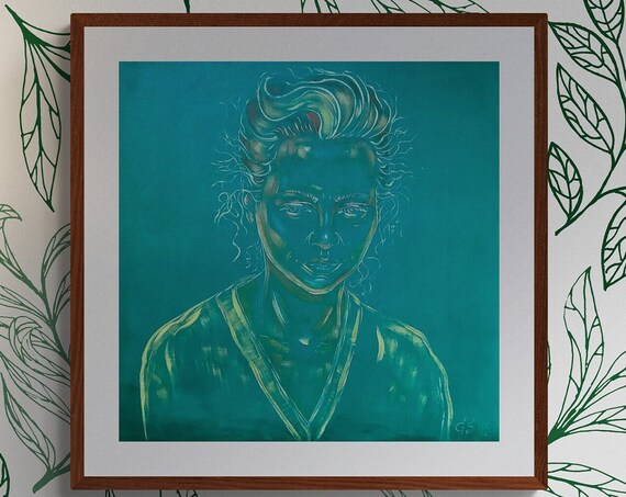 Emerald Green Woman Portrait Monochrome Modern Painting Poster