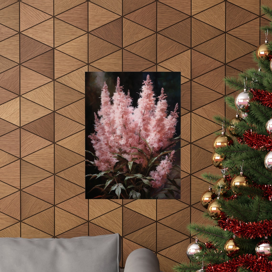 Pink Astilbe Soft Blush Plumes Dark Elegant Botanical Floral Poster - Image 3