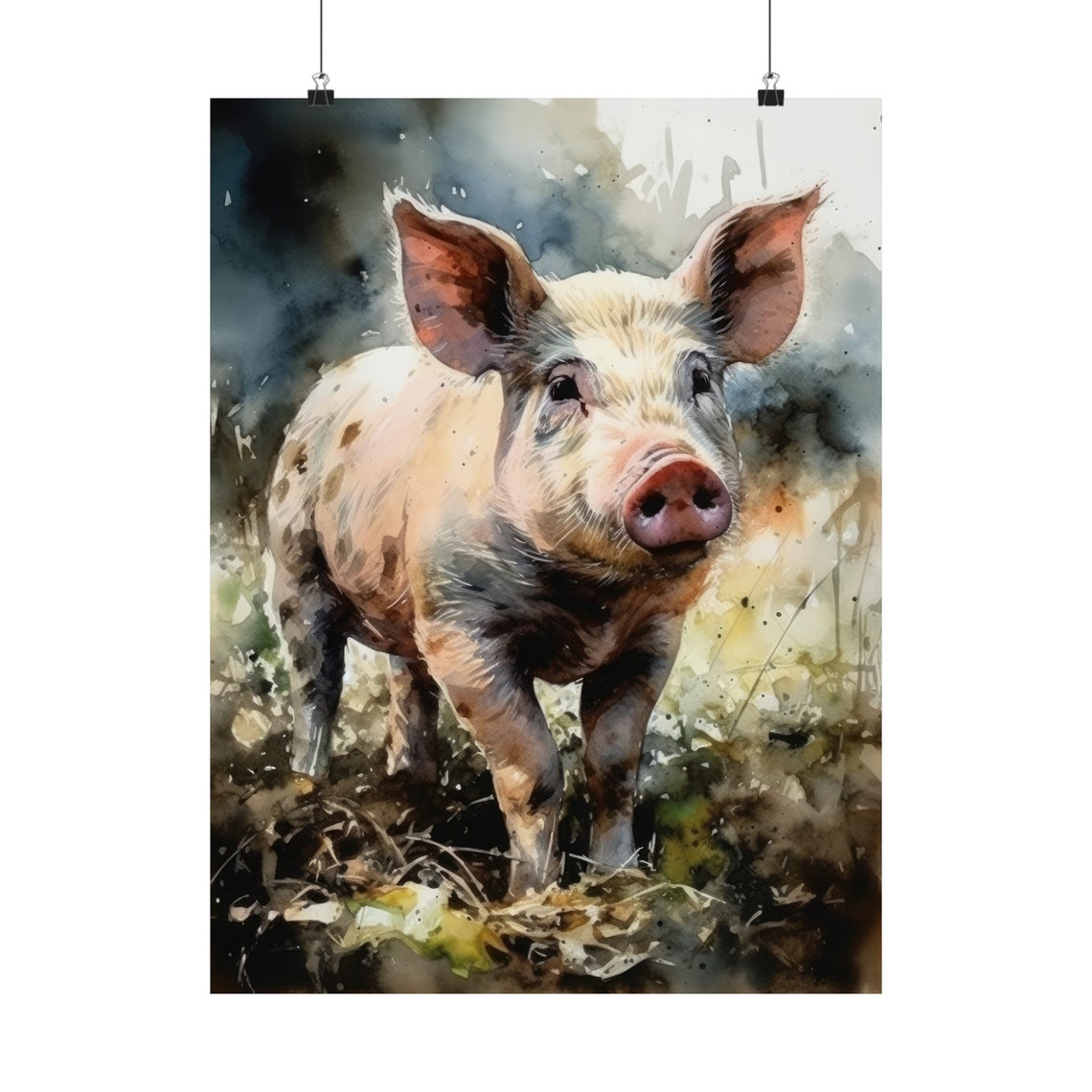 Cute Piglet Muddy Farmyard Watercolor Rustic Animal Wall Art Print - Image 5