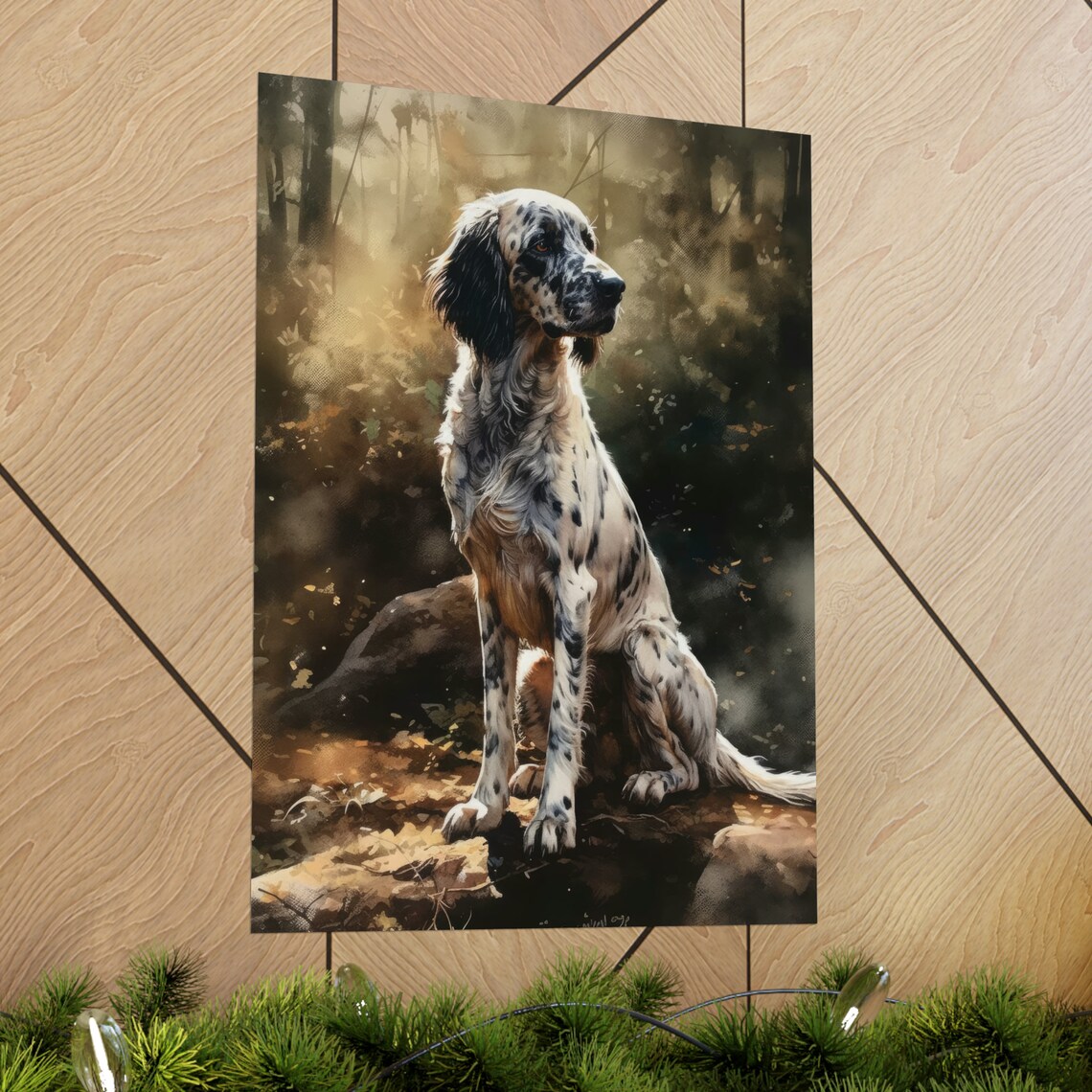 English Setter Spotted Spaniel Autumn Woodland Watercolor Poster - Image 2