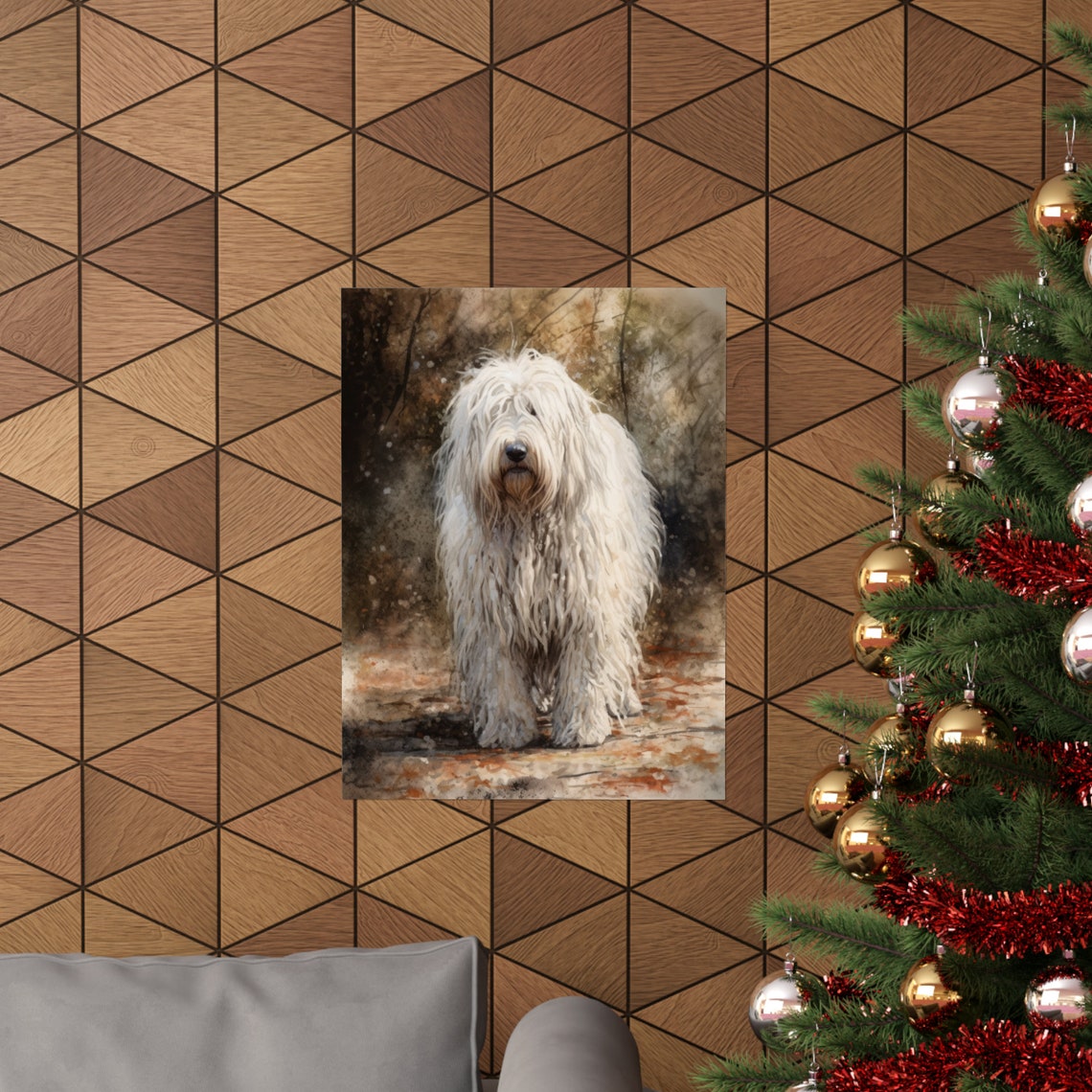 Komondor White Long Coat Shaggy Dog Watercolor Portrait Poster - Image 3