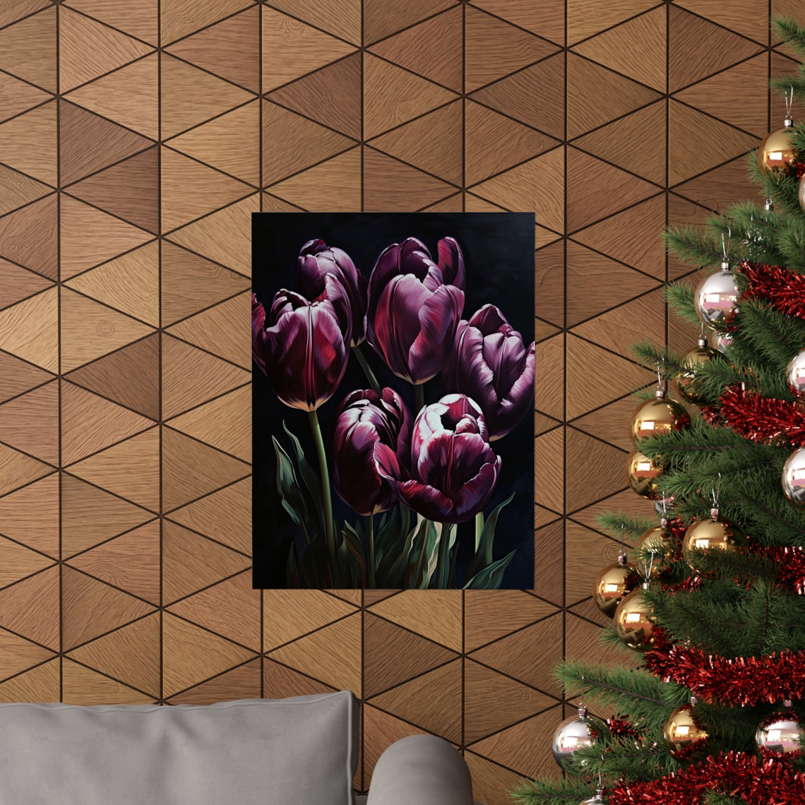 Black Purple Tulips Dark Moody Gothic Floral Oil Painting Print - Image 3