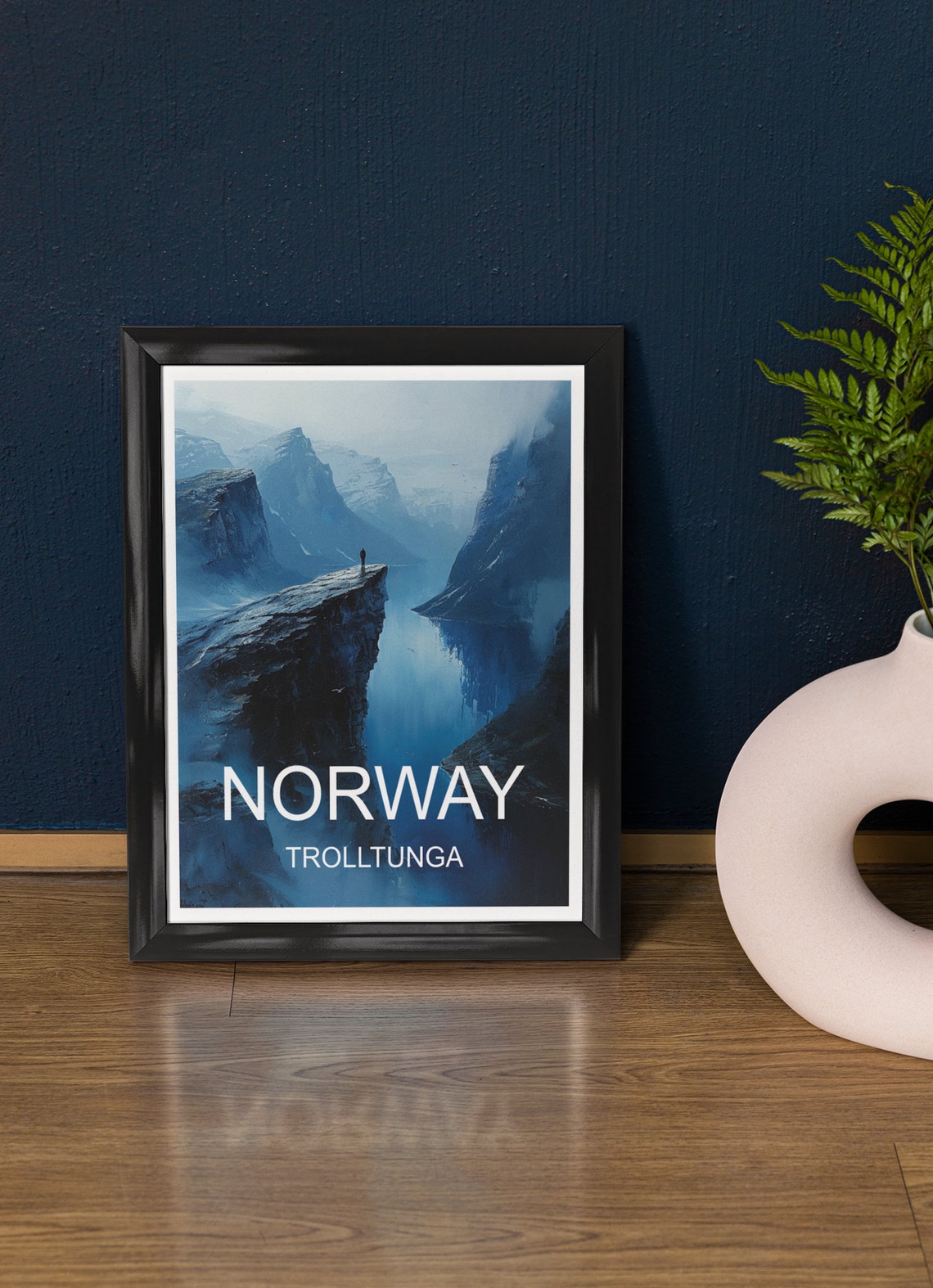 Norway Trolltunga Cliff Fjord Misty Blue Mountain View Travel Poster