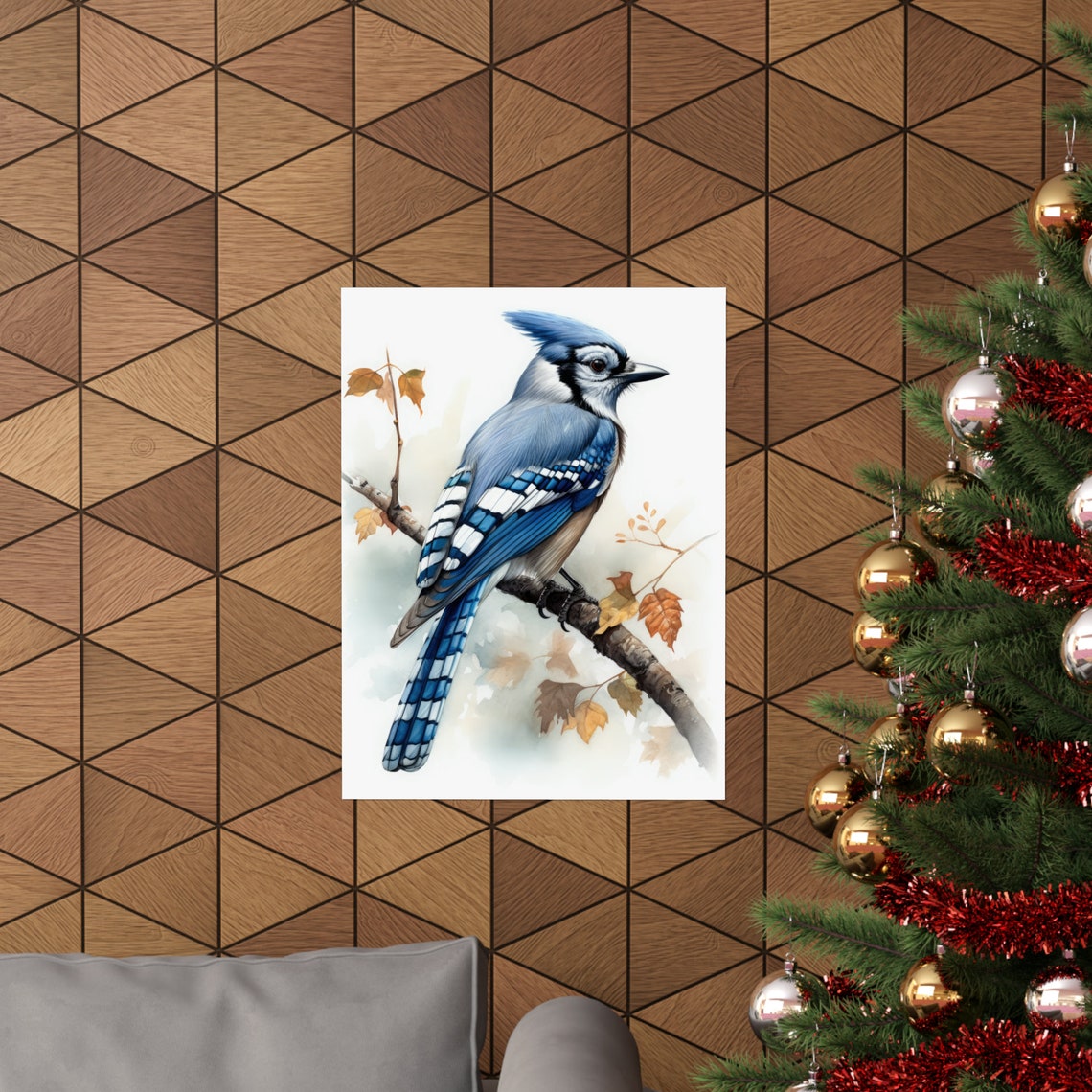 Blue Jay Autumn Branch Watercolor Songbird Bird Art Wall Print - Image 3