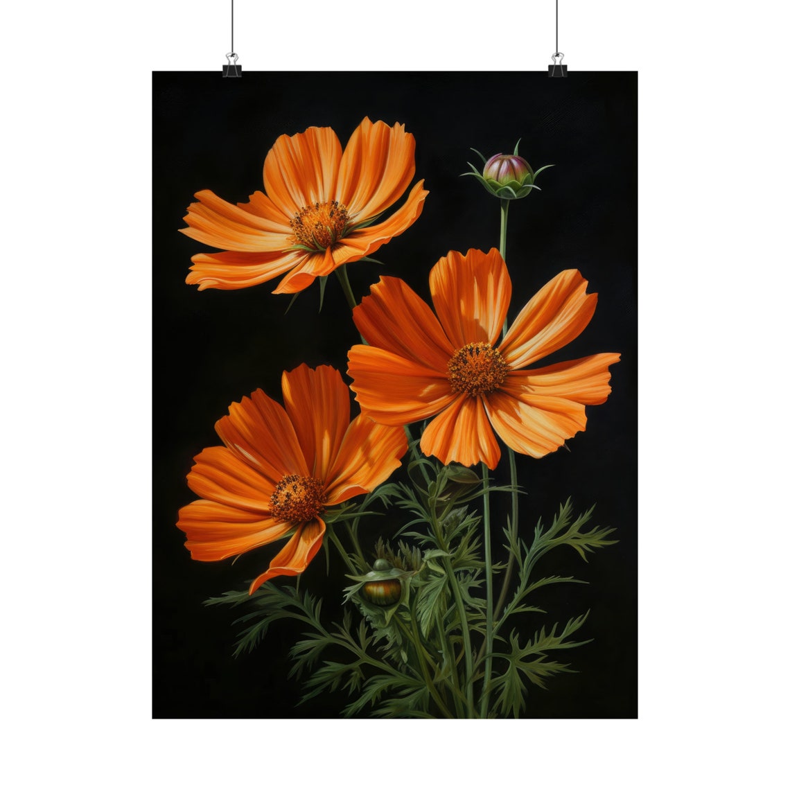 Orange Cosmos Flowers Dark Background Fall Floral Fine Art Poster - Image 5