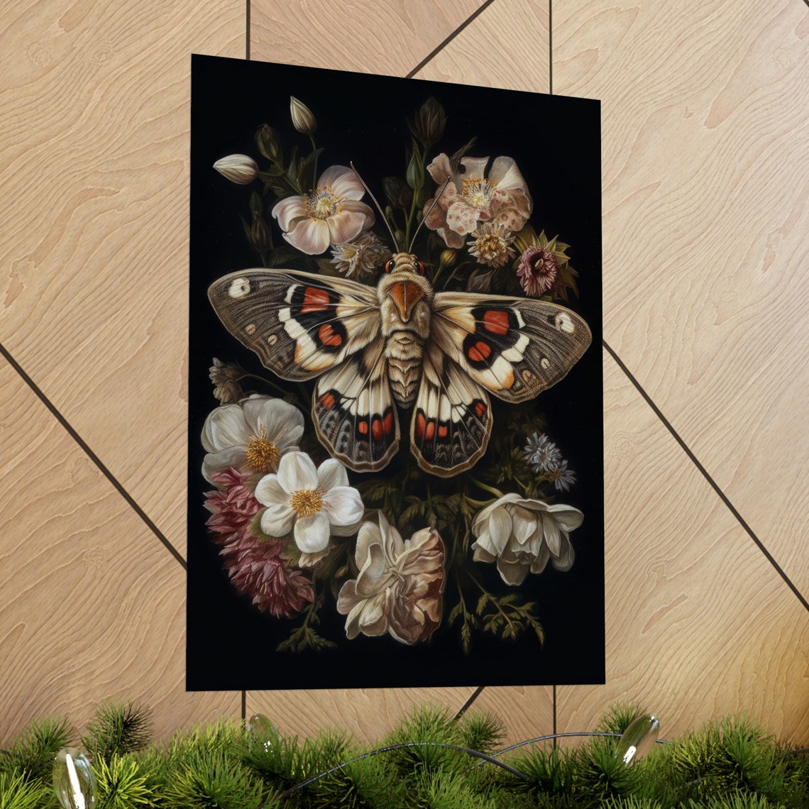 Dark Academia Cream Moth White Floral Gothic Night Insect Poster - Image 2