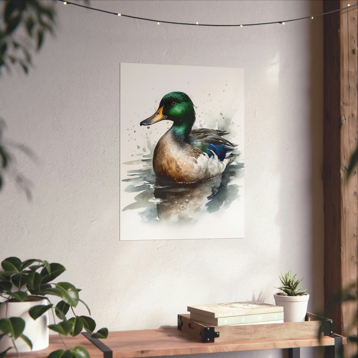 Male Mallard Duck Watercolor Green Head Pond Wildlife Fine Art Poster - Image 2