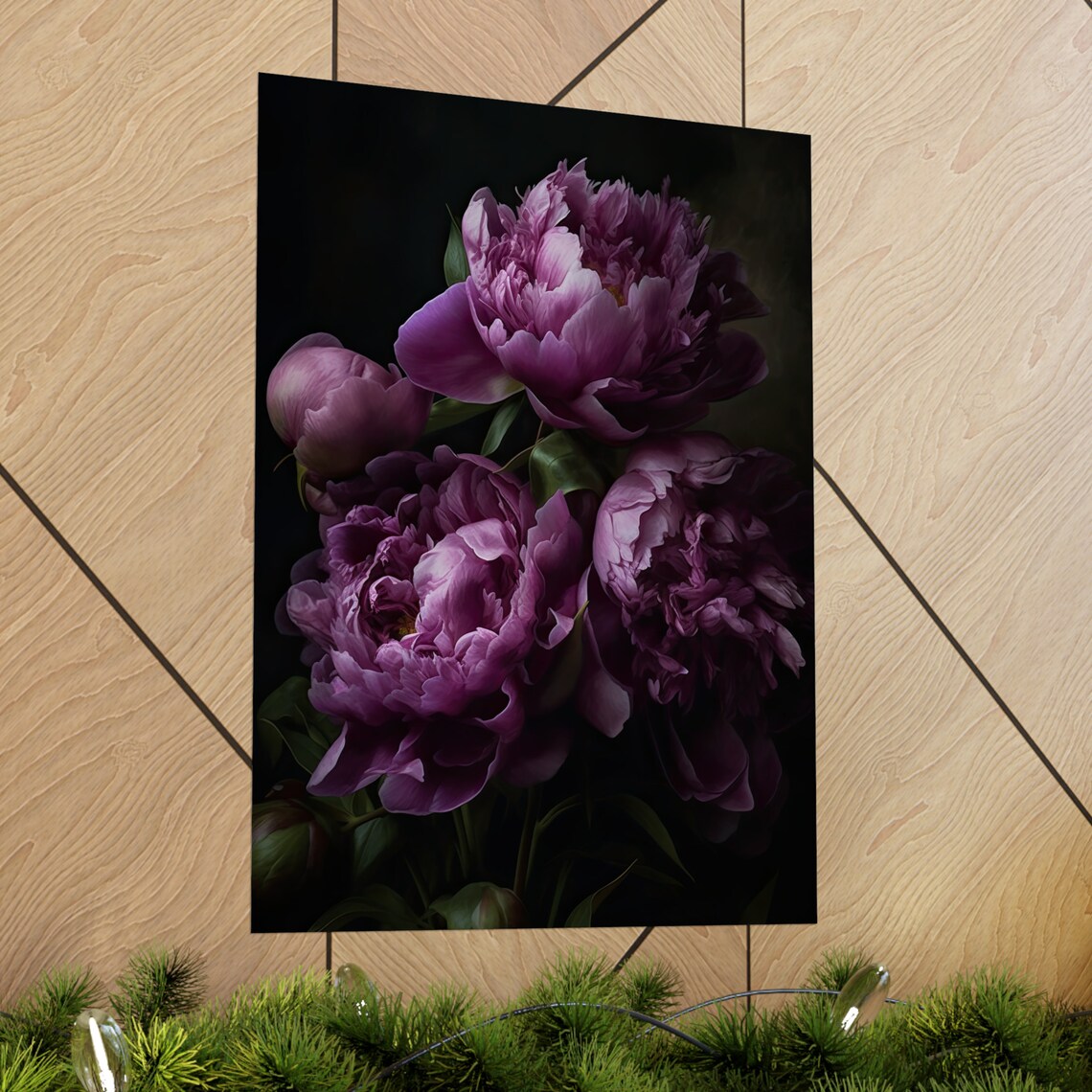 Purple Peony Blooms Velvet Petals Dark Moody Floral Art Print - Image 2