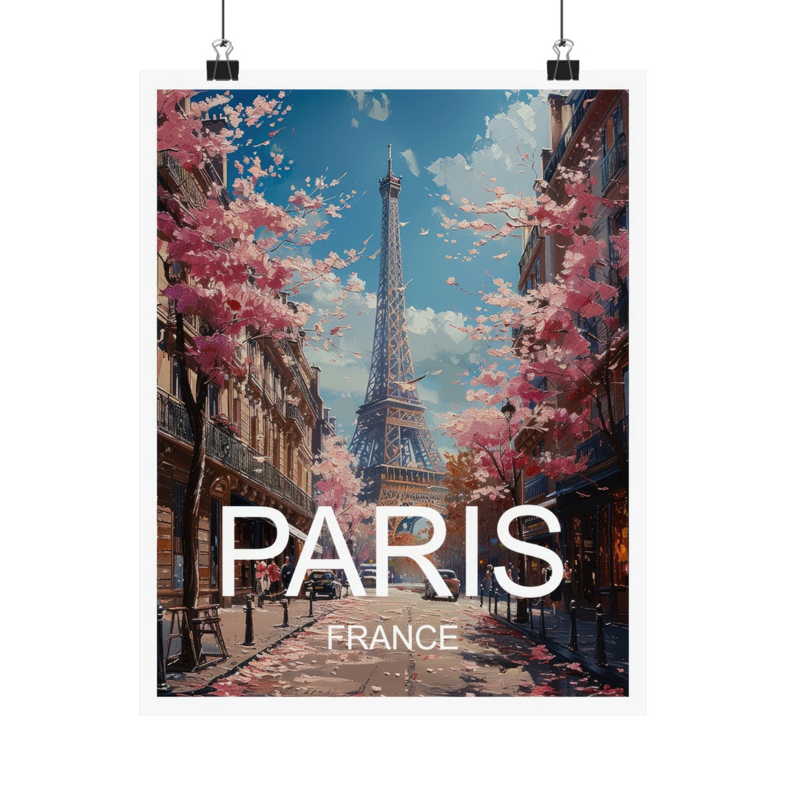 Paris Eiffel Tower Pink Spring Blossom Street View Travel Poster - Image 4