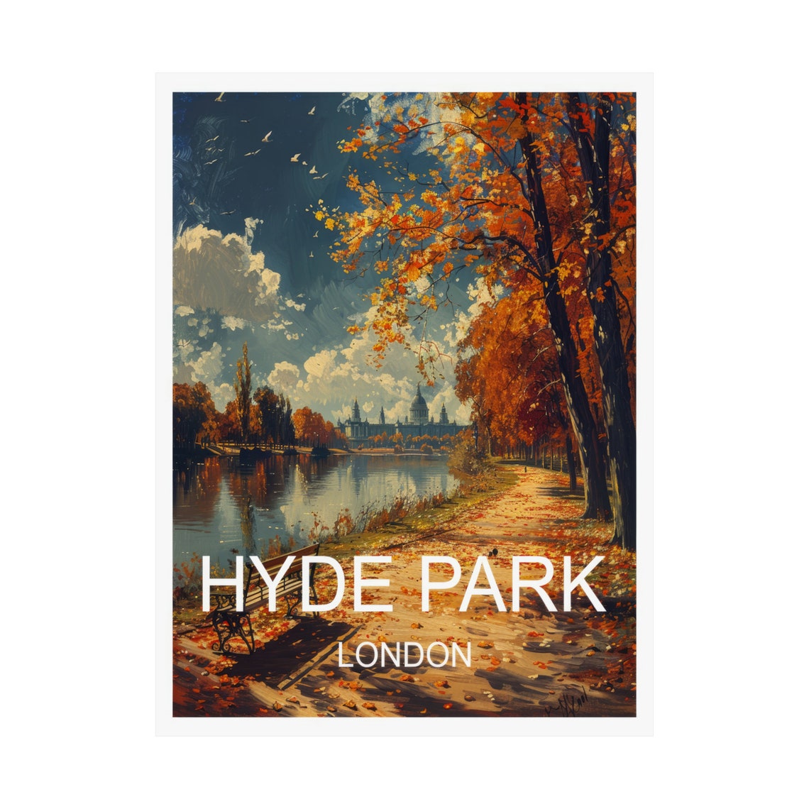 Hyde Park London Autumn Lakeside Path Serene Vintage Travel Poster - Image 3