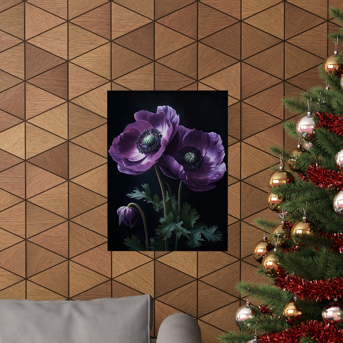 Purple Anemone Flowers Dark Moody Botanical Still Life Art Print - Image 3