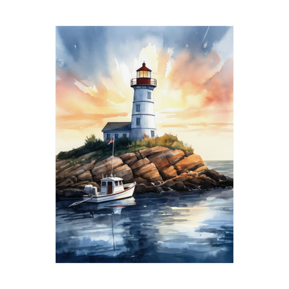 Lighthouse Art Print Lighthouse Painting Lighthouse Wall Art Beach Art Print Beach Wall Art Ocean Dcor Ocean Painting Ocean Theme - Image 4