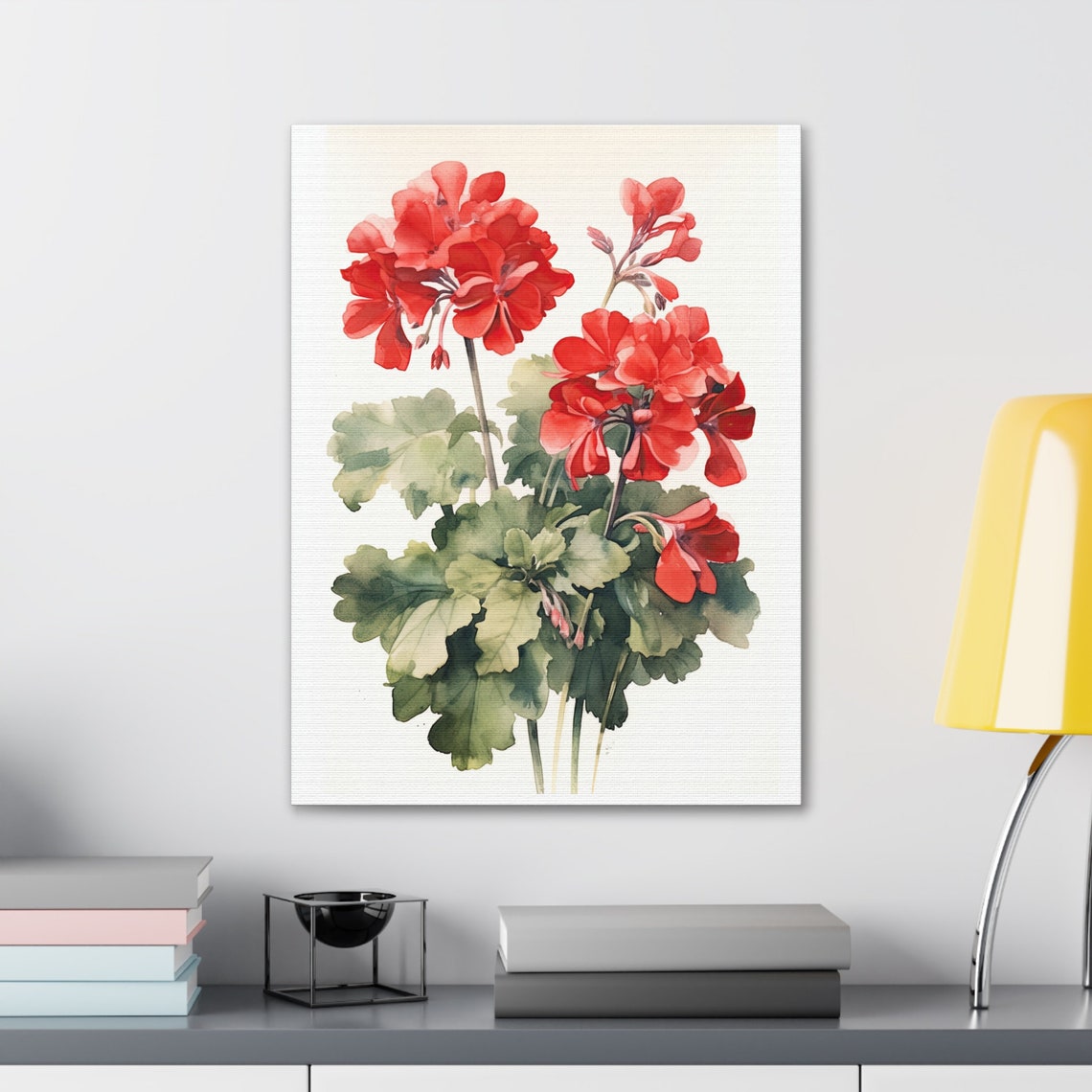 Red Geranium Blooms Watercolor Pale Wash Botanical Flower Art Print - Image 4