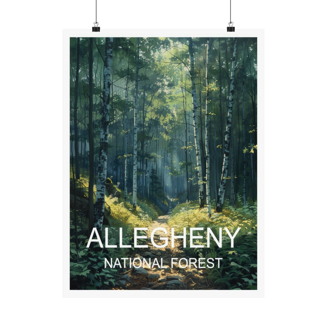 Allegheny National Forest Birch Trail Sunbeam Woodland Travel Poster - Image 5