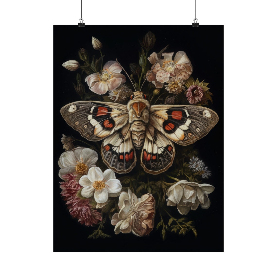 Dark Academia Cream Moth White Floral Gothic Night Insect Poster - Image 5