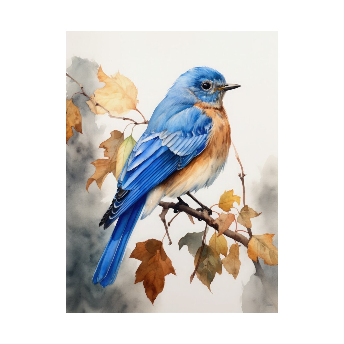 Eastern Bluebird Autumn Leaves Watercolor Songbird Bird Art Print - Image 4