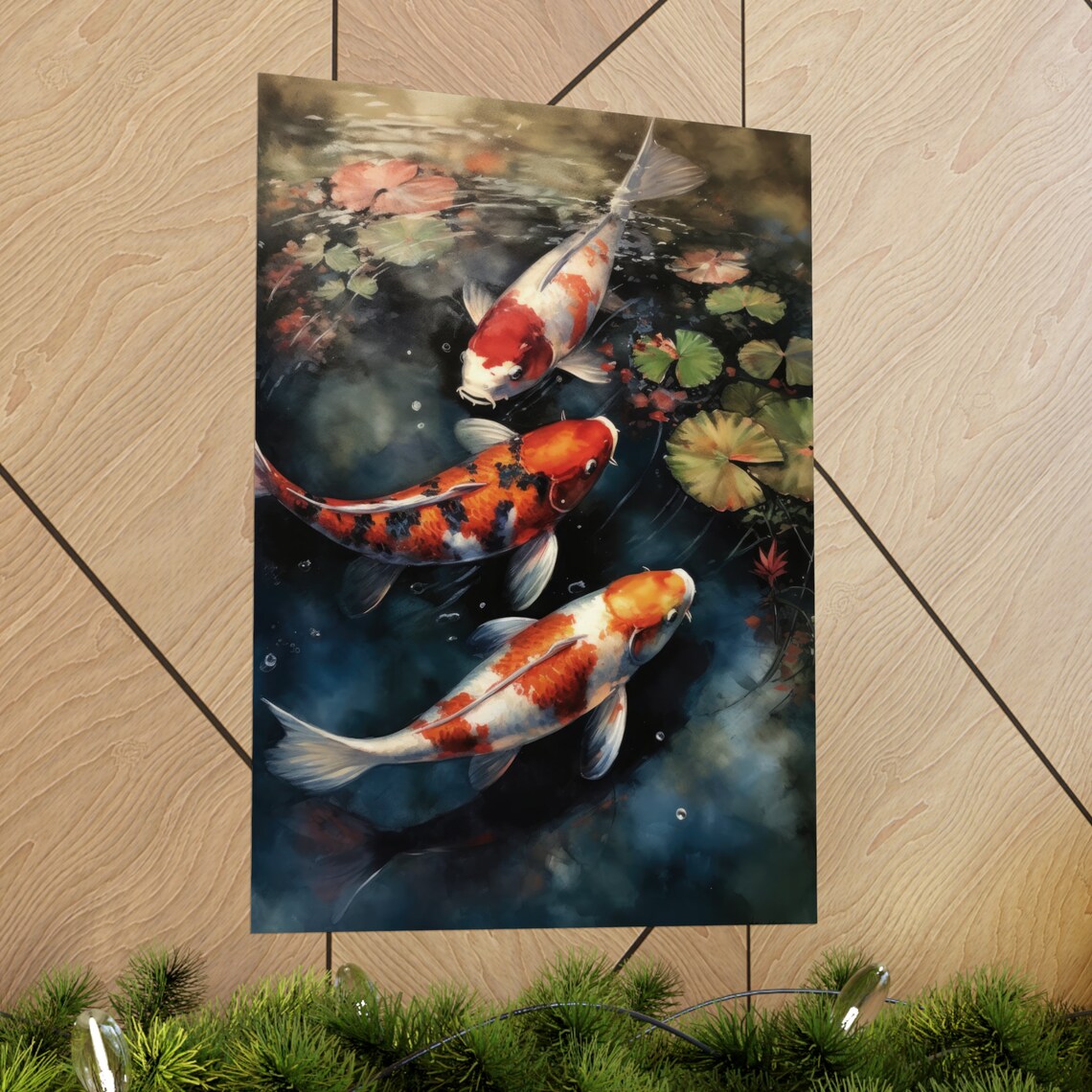 Koi Fish Art Print Koi Pond Painting Koi Wall Art Koi Fish Painting Feng Shui Wall Art Japanese Inspired Art Japanese Poster Zen Art - Image 2