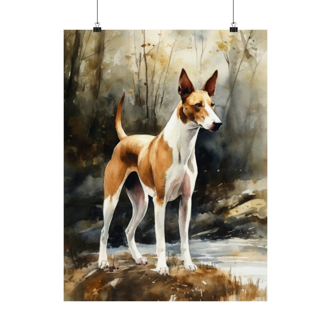 Ibizan Hound Watercolor Portrait Standing By A Forest Stream Poster - Image 5