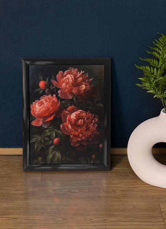 Coral Peony Flower Art Print Flower Painting Flower Dcor Floral Art Print Floral Wall Art Painting Floral Artwork Botanical Print