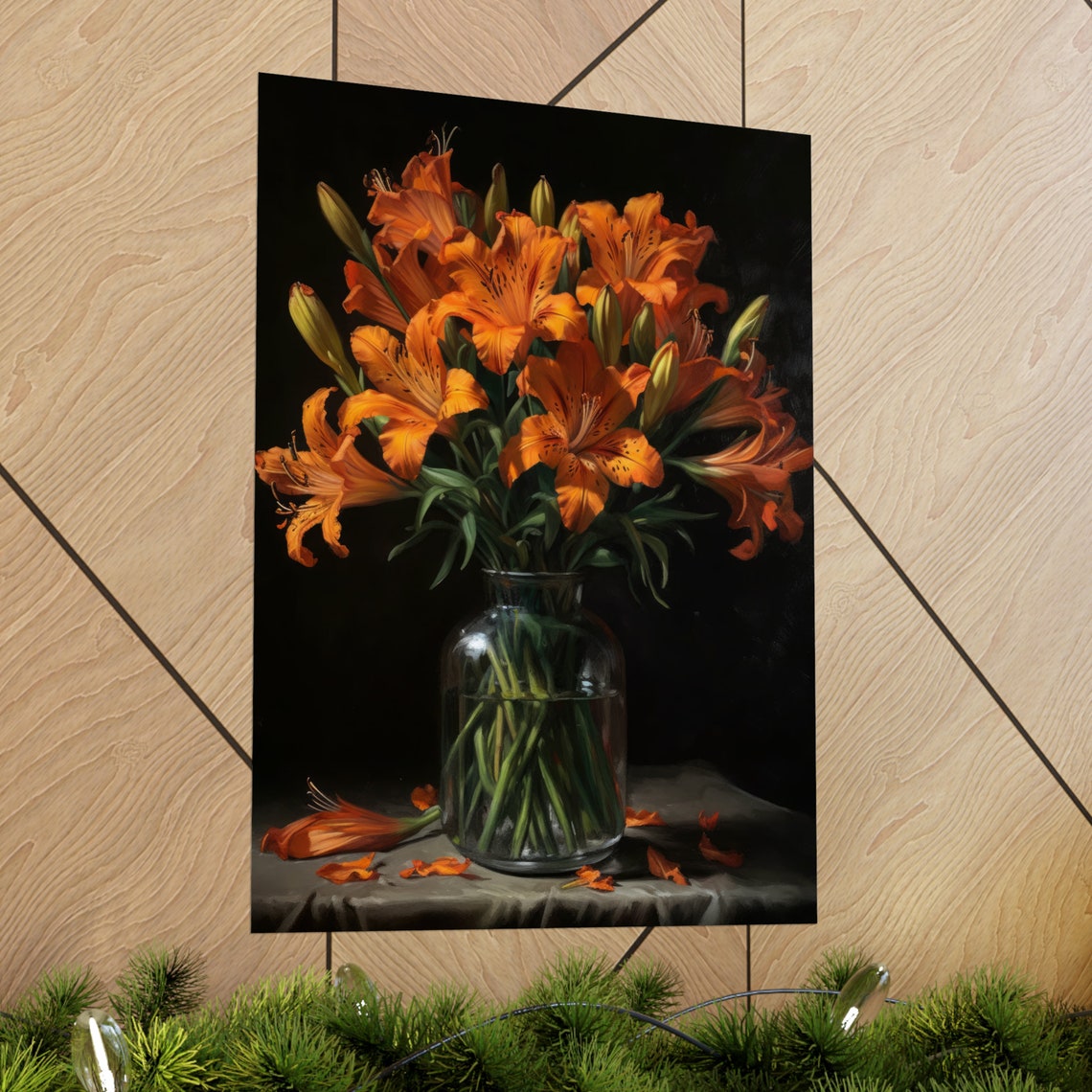 Burnt Orange Peruvian Lily Bouquet Dark Moody Still Life Poster - Image 2