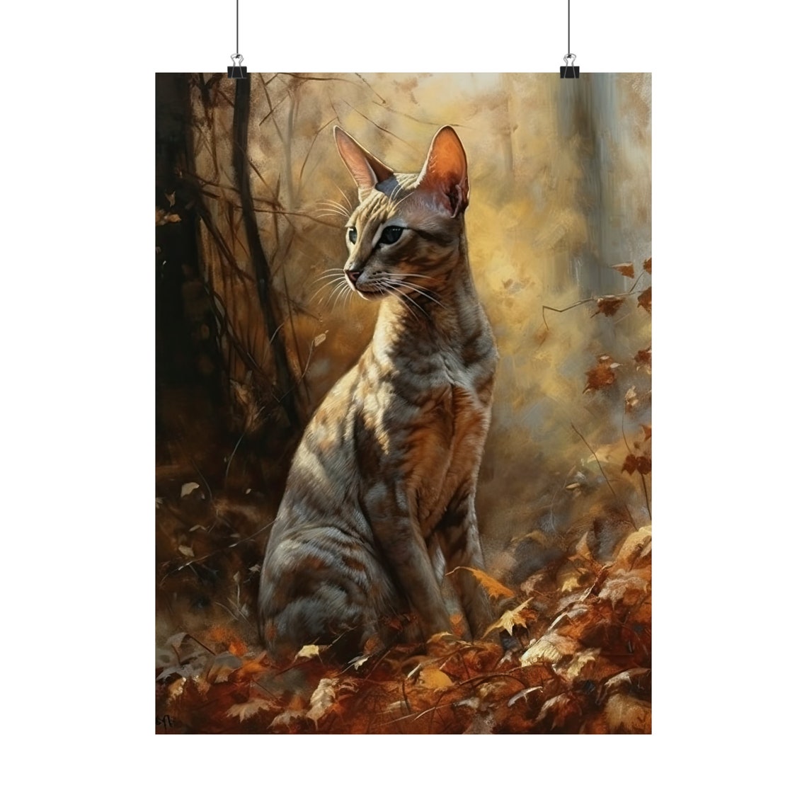 Oriental Shorthair Cat Autumn Forest Oil Painting Feline Art Poster - Image 5