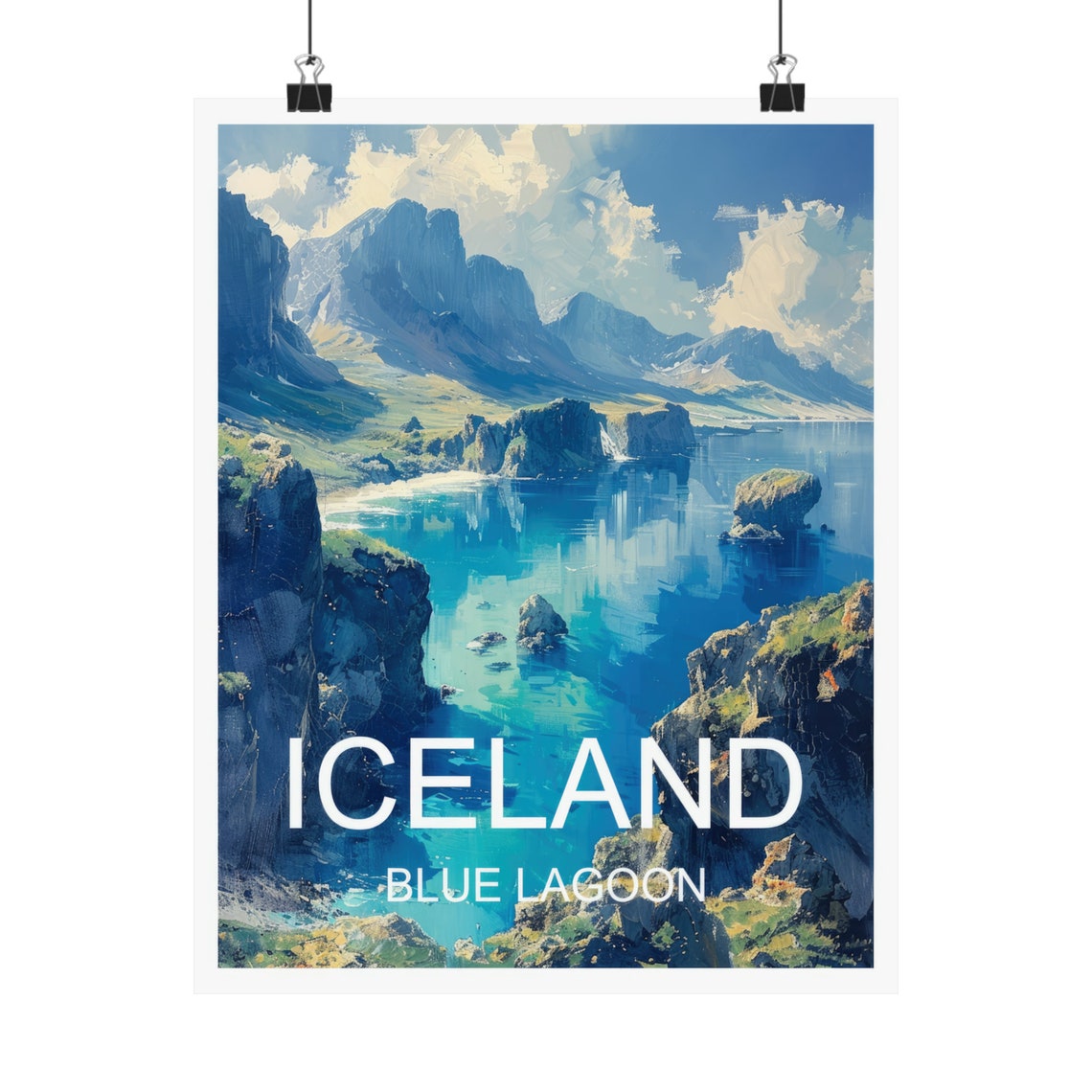 Iceland Blue Lagoon Turquoise Coastal Cliffs Fjord View Travel Poster - Image 4