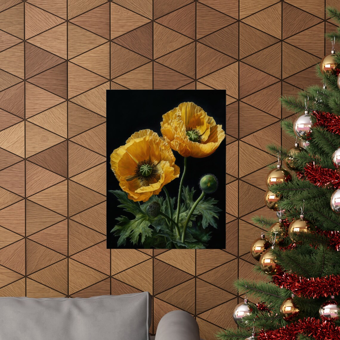 California Poppy Golden Yellow Duo Dark Bright Floral Painting Poster - Image 3