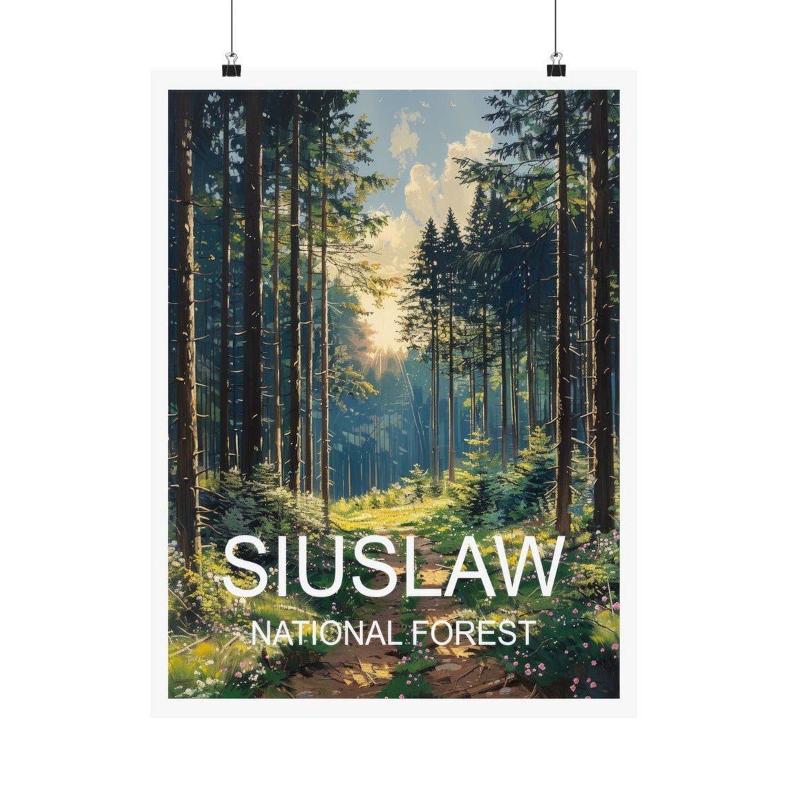 Siuslaw National Forest Tall Evergreen Trail Sunlight Filter Poster - Image 5