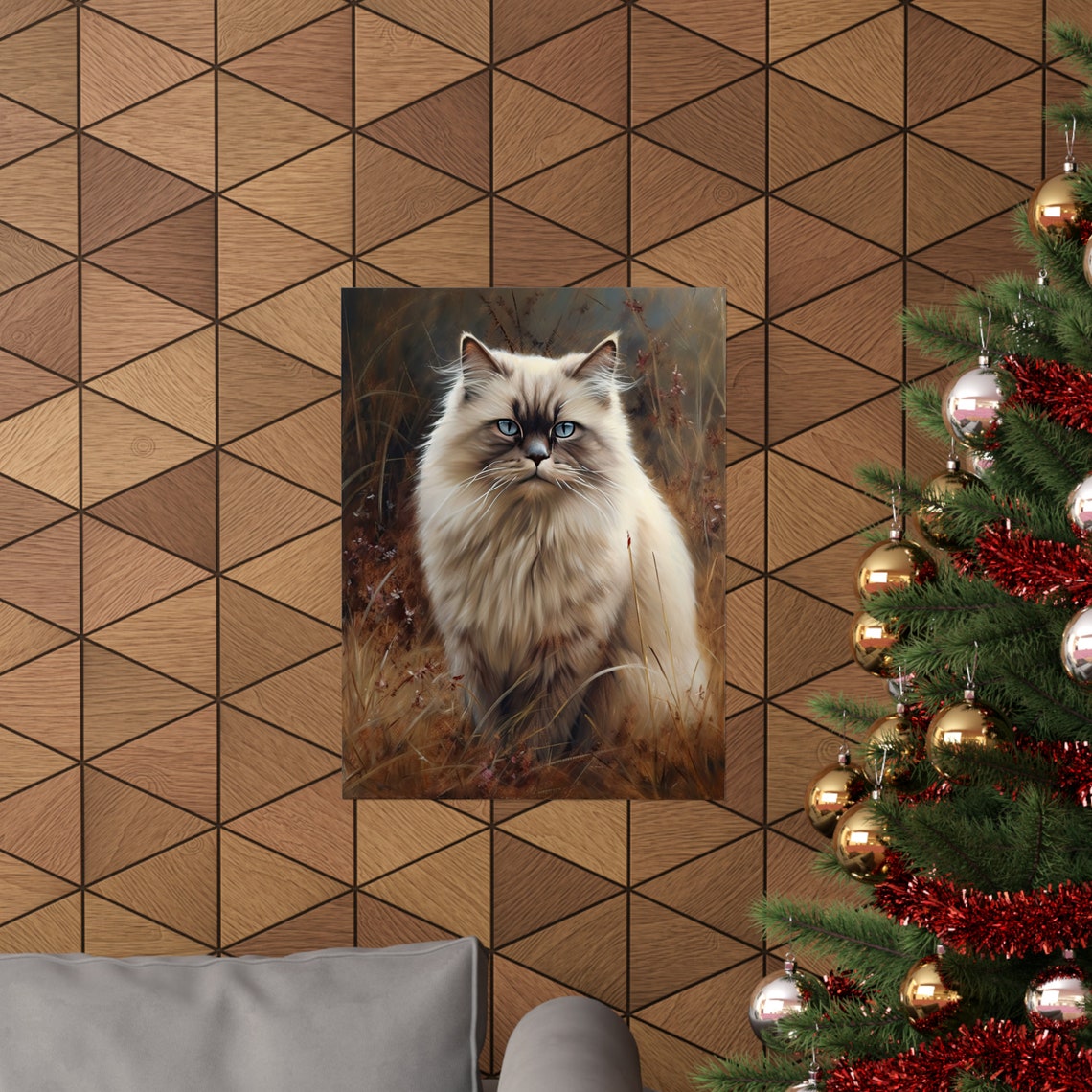 Himalayan Cat Blue Eyes Autumn Field Longhair Feline Art Poster - Image 3