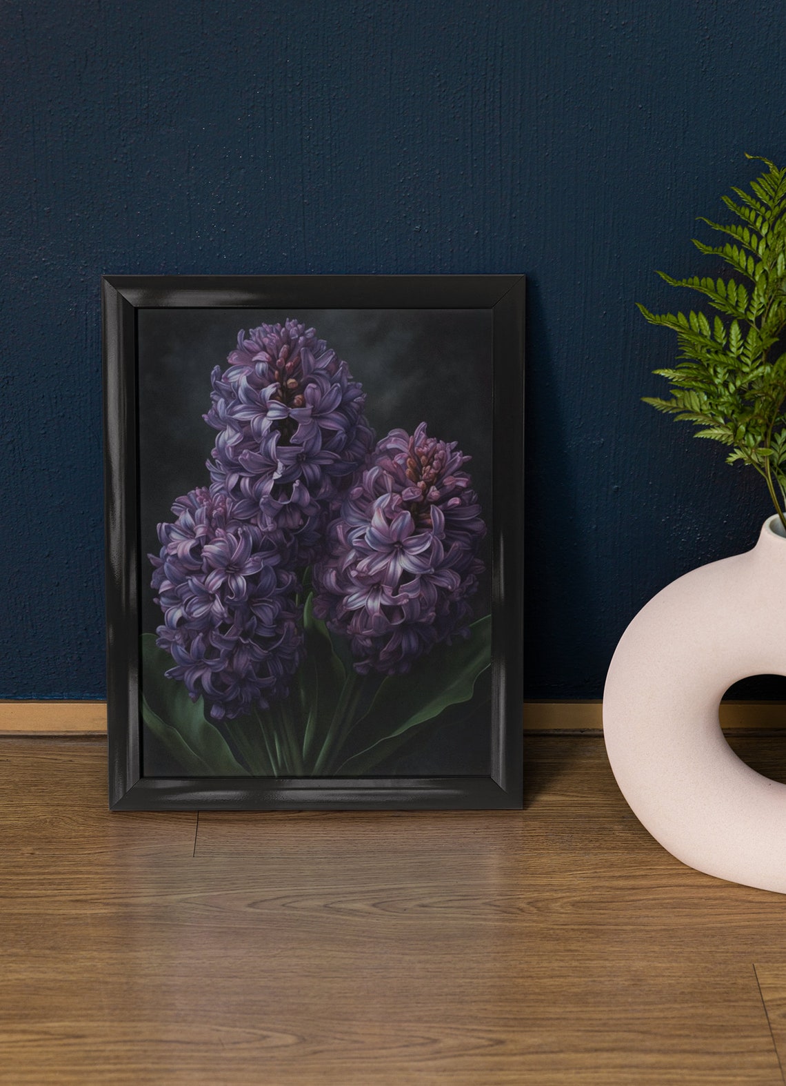 Lavender Hyacinth Spikes Dark Moody Botanical Flower Art Poster