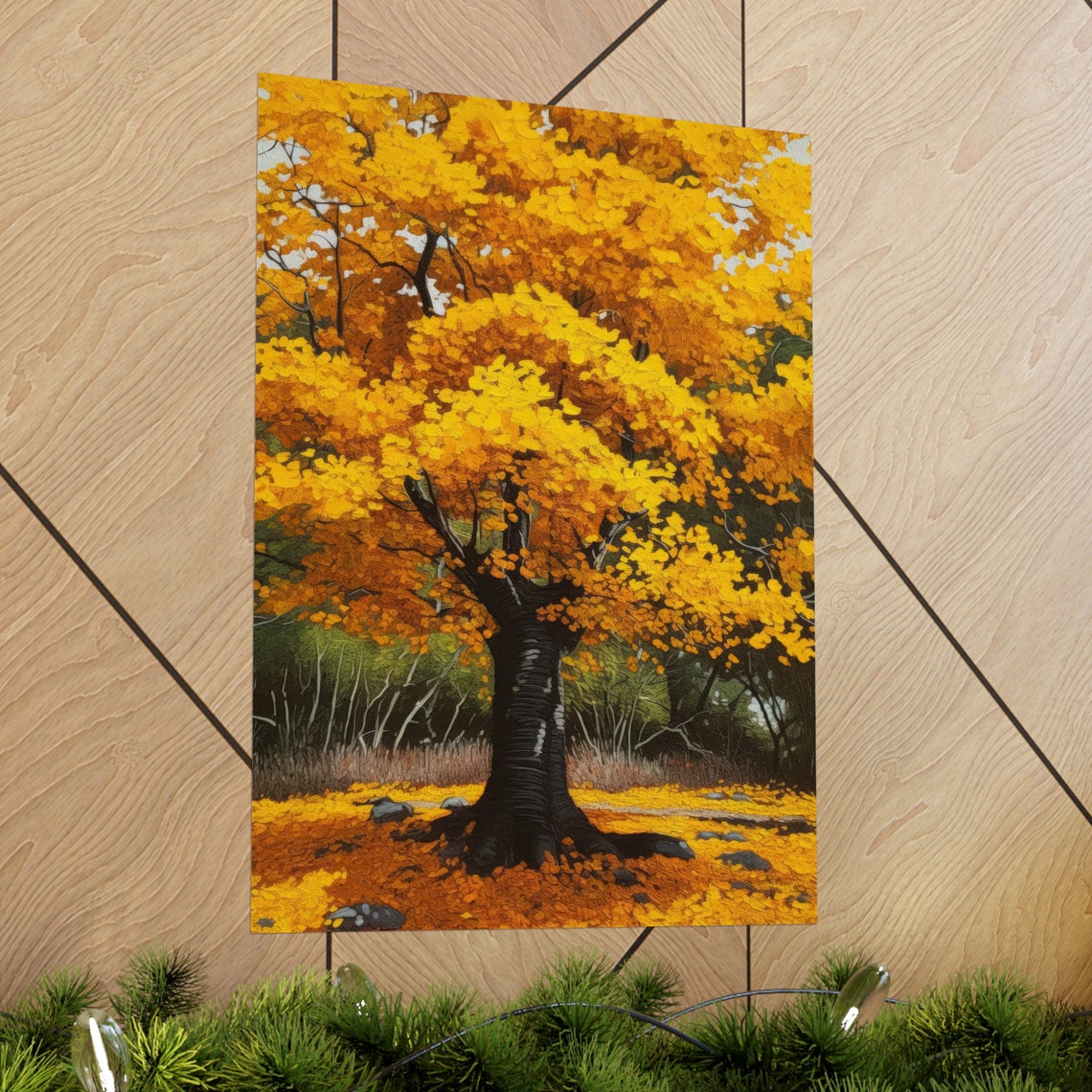 Vibrant Golden Ginkgo Tree Autumn Foliage Nature Painting Art Print - Image 2