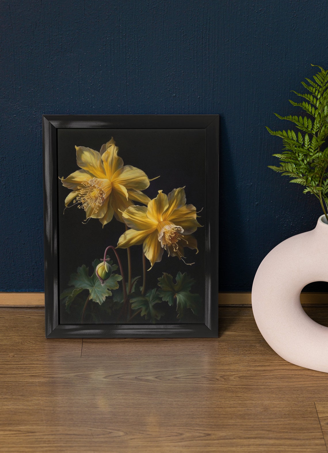 Golden Columbine Yellow Blooms Bud Dark Elegant Floral Poster