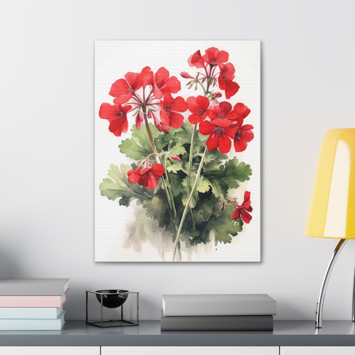 Red Geranium Watercolor Flower Clusters Green Foliage Art Print - Image 4