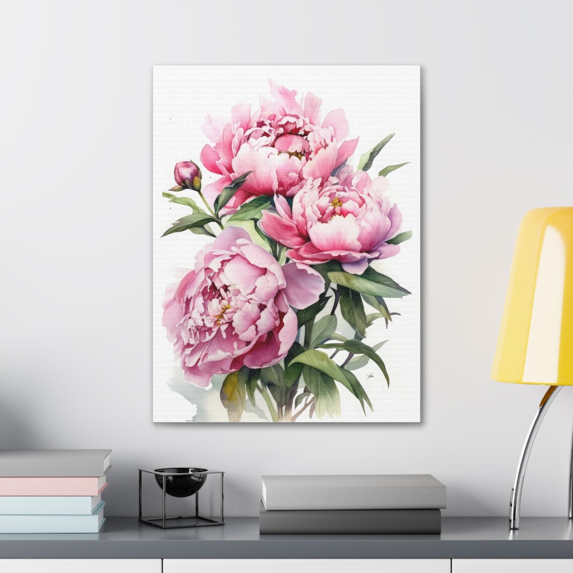 Pink Peony Watercolor Lush Blush Blooms Green Leaves Art Print - Image 4