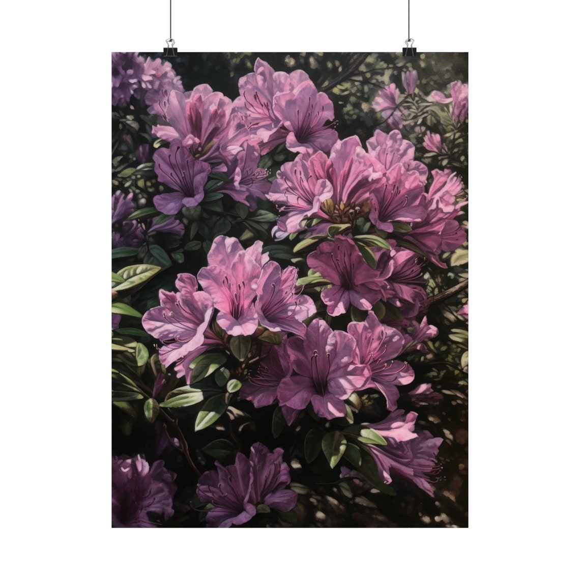 Purple Azalea Dense Bloom Bush Sunlit Spring Garden Floral Art Poster - Image 5