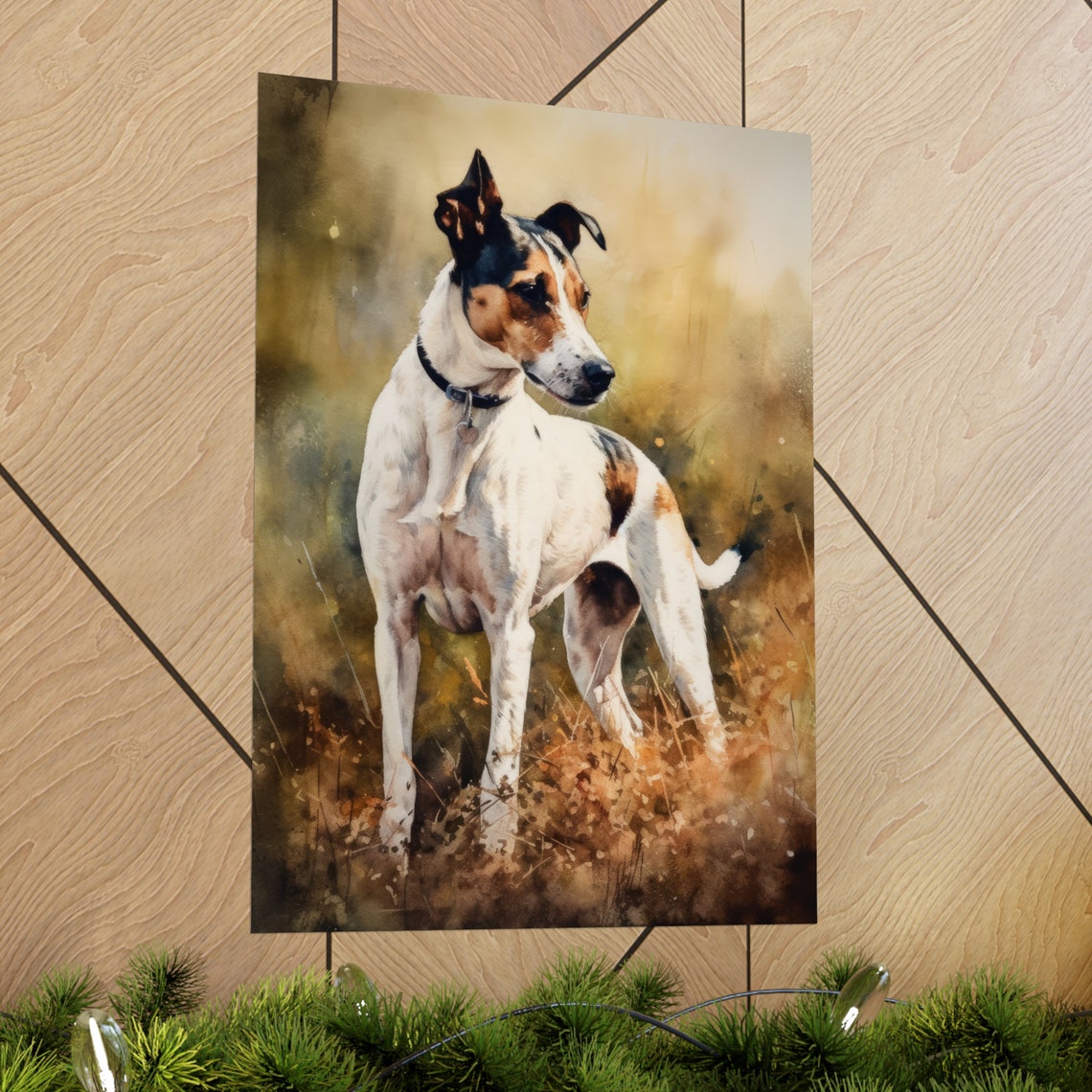 Smooth Fox Terrier Watercolor Portrait Standing In Autumn Field Poster - Image 2