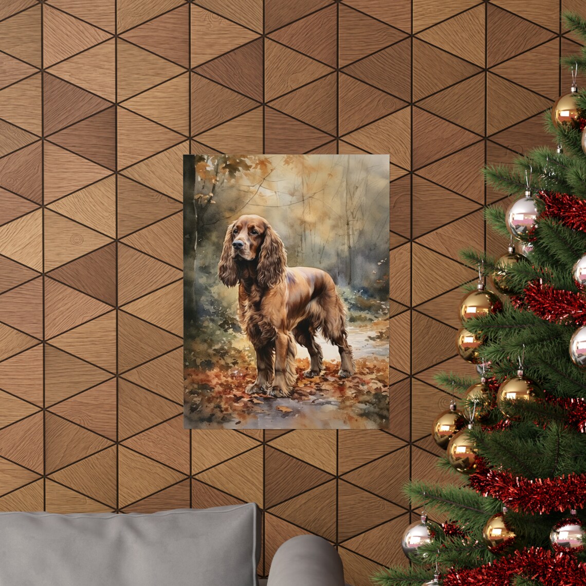 Cocker Spaniel Dog Watercolor Portrait in Autumn Woods Poster - Image 3