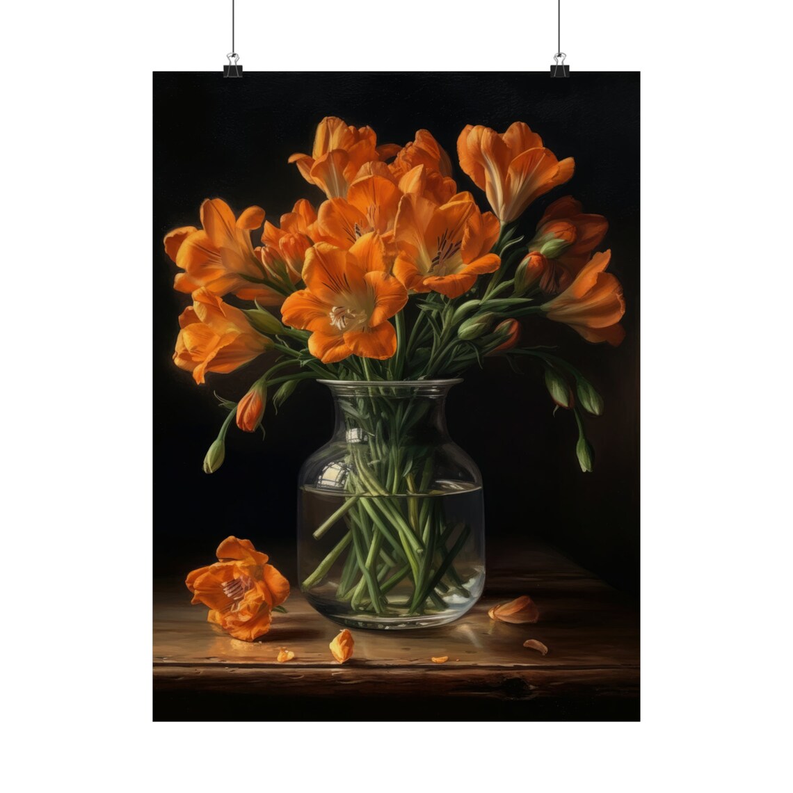Orange Freesia Bouquet Glass Vase Still Life Floral Art Poster - Image 5
