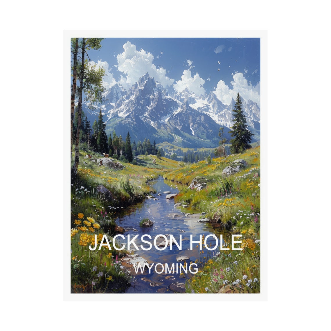 Jackson Hole Wyoming Teton Mountains Wildflower Stream Travel Poster - Image 3