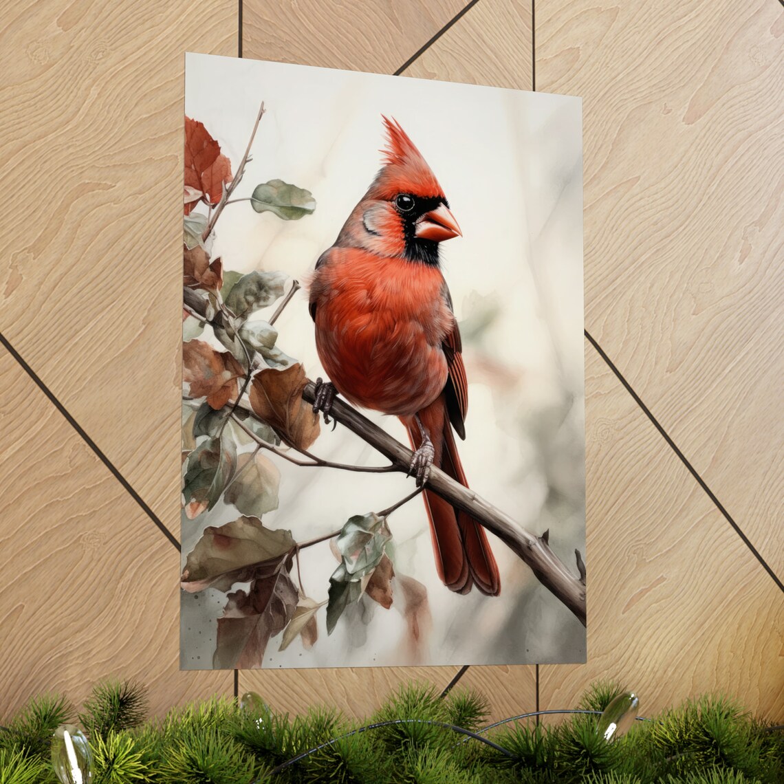 Northern Cardinal Winter Branch Watercolor Red Songbird Art Print - Image 2