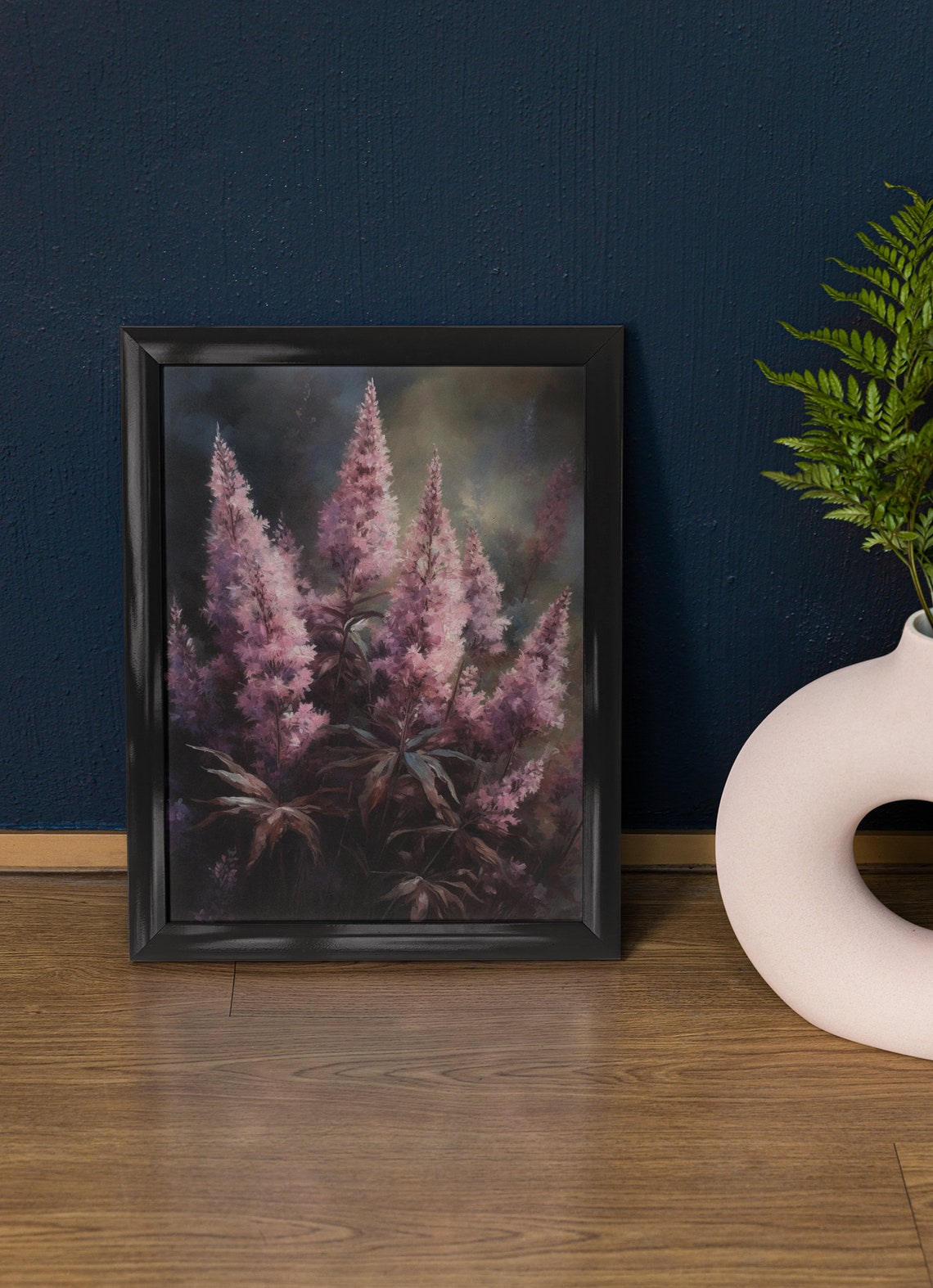 Lavender Astilbe Pink Plume Blooms Dark Moody Botanical Floral Poster