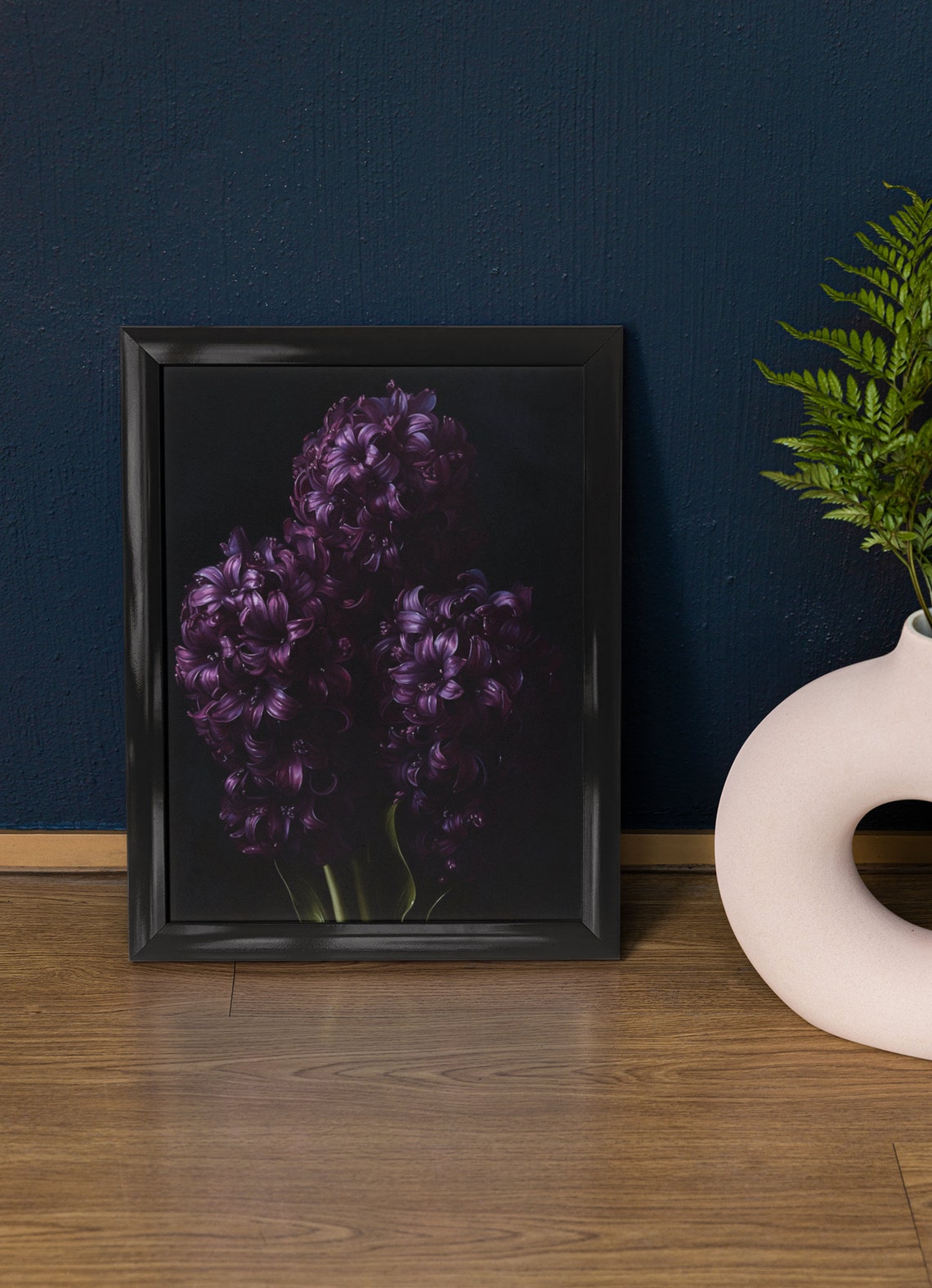 Deep Purple Hyacinth Bloom Trio Dark Moody Botanical Art Poster