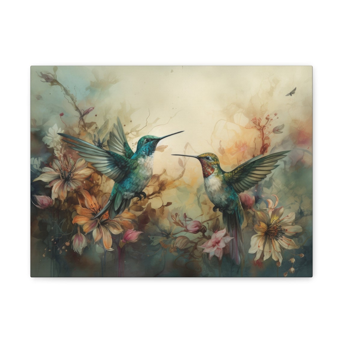 Pair of Hummingbirds Blossom Floral Art Painterly Bird Wall Print - Image 5