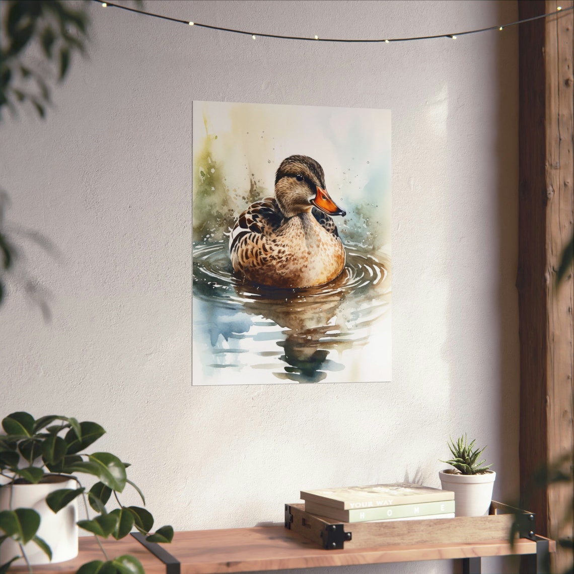 Female Mallard Duck Swimming Watercolor Pond Wildlife Fine Art Poster - Image 2