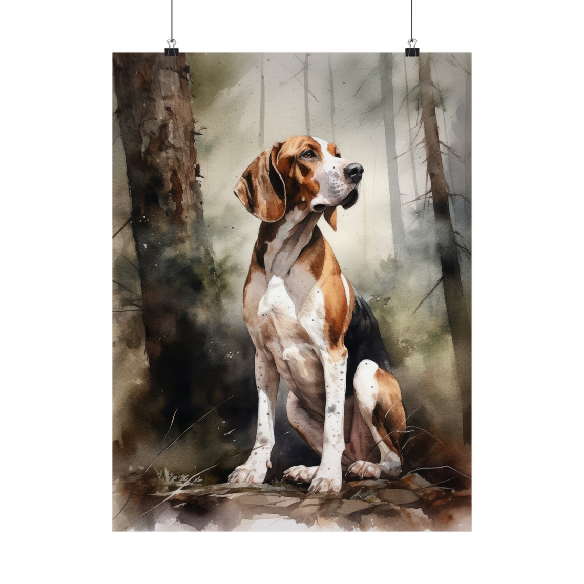 Treeing Walker Coonhound Watercolor Portrait In Misty Forest Art Print - Image 5
