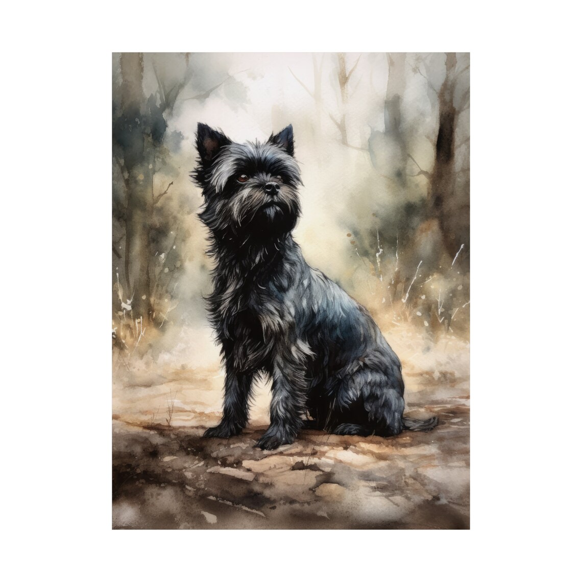 Affenpinscher Dog Watercolor Portrait Sitting In Misty Woodland Poster - Image 4