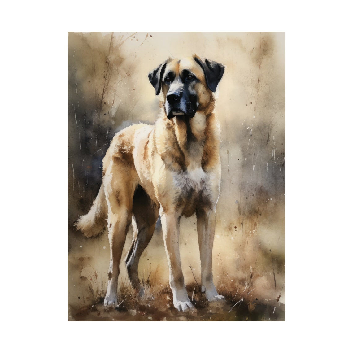 Anatolian Shepherd Standing in Golden Field Watercolor Dog Art Print - Image 4