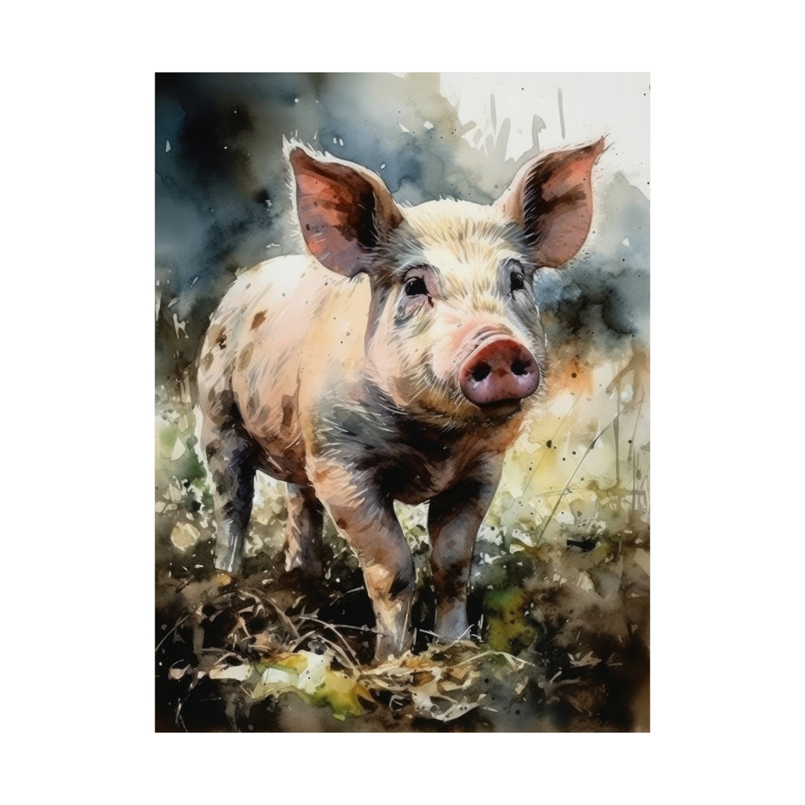 Cute Piglet Muddy Farmyard Watercolor Rustic Animal Wall Art Print - Image 4